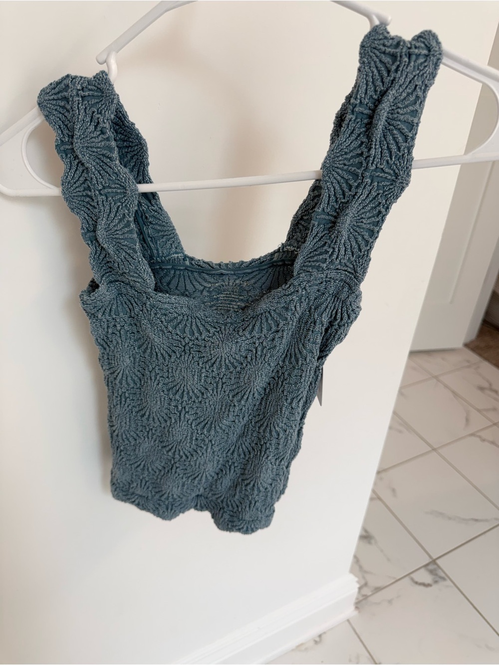 NWT Free People Textured Square-Neck Tank in Teal Blue